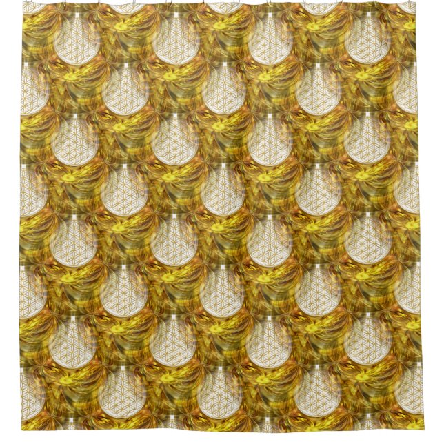 Cortina Para Box Flor de vida - ouro sem costura 3D (Frente)