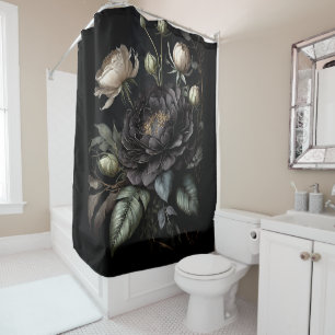 Cortina Para Box Flor Preto Rosa de Disposição Gótica