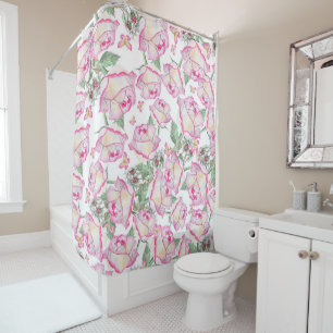 Cortina Para Box Flor-rosa de-verão branco-romano-cor-de-rosa
