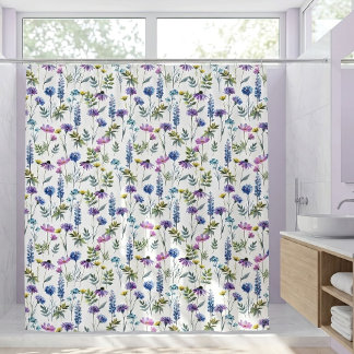 Cortina Para Box Flor Silvestre Aquarela Roxo Azul