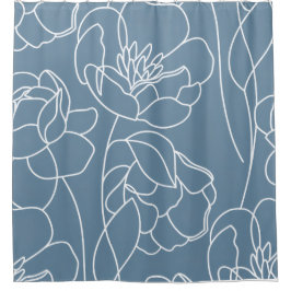 Cortina Para Box Flor Silvestre Moderna Azul Branco