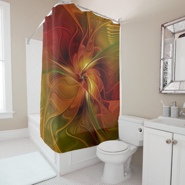 Cortina Para Box Flor verde-laranja-abstrato Vermelho Castanho-Cast (In Situ)