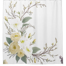 Cortina Para Box florais galhos folhas aquarela