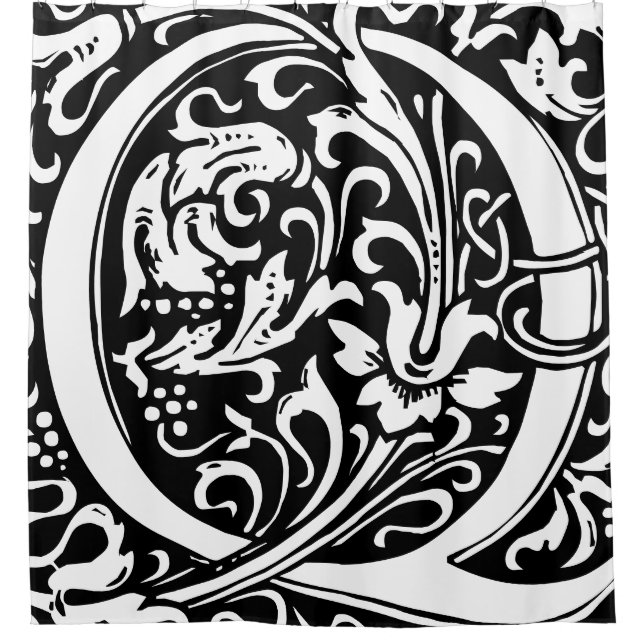 Cortina Para Box Floral alfabeto monograma - Letra Q clássica (Frente)