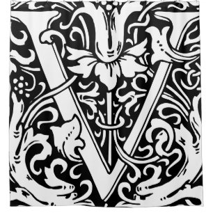 Cortina Para Box Floral alfabeto monograma - Letra V clássica