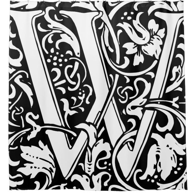 Cortina Para Box Floral alfabeto monograma - Letra W clássica (Frente)