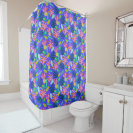 Cortina Para Box floral azul moderno tropical colorido lar