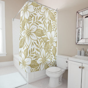Cortina Para Box Floral Bloom Dourado Moderno