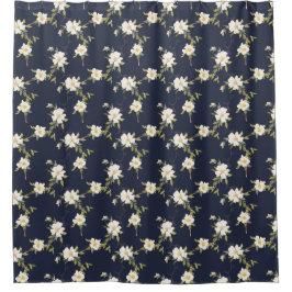 Cortina Para Box Floral Branco Azul marinho