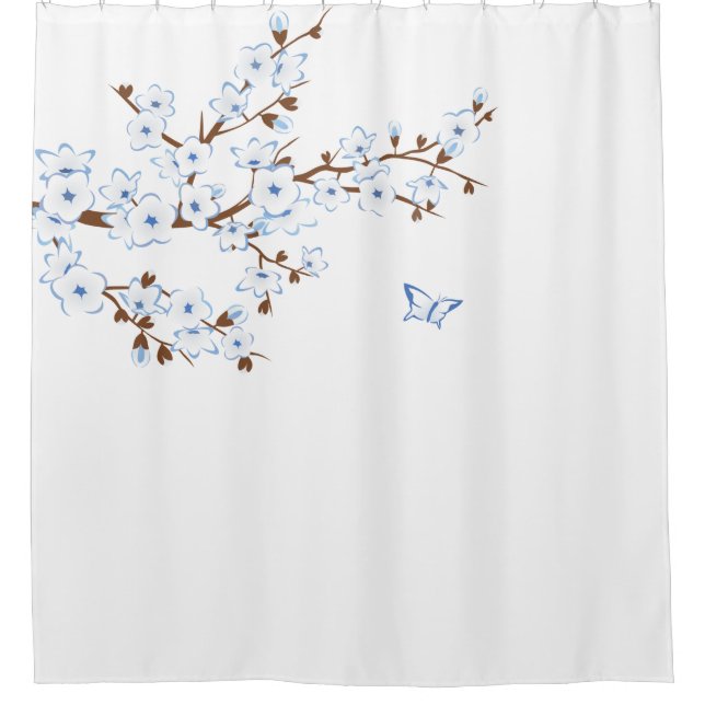 Cortina Para Box Floral Cherry Blossoms Blue White Classic (Frente)