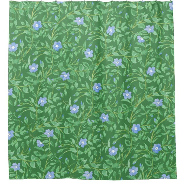 Cortina Para Box Floral Chic Verde-Decorativo Branco Periwinkle (Frente)