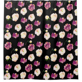 Cortina Para Box Floral de Cor de Água Rosa Preto
