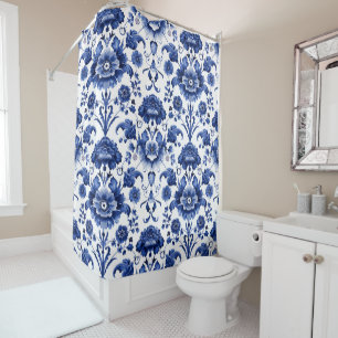 Cortina Para Box Floral Delft Blue