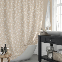 Cortina Para Box Floral Delicado Neutro Suave Bege Taupe Desbotado