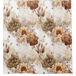 Cortina Para Box Floral do Sudoeste Creme Marrom Ocidental