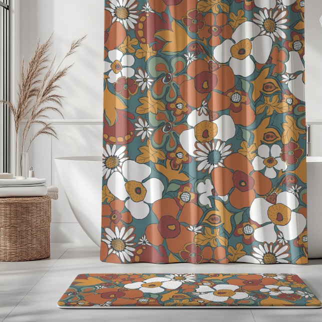 Cortina Para Box Floral Doodles Teal Sage Terracotta Orange (Criador carregado)