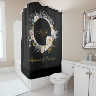 Cortina Para Box Floral Dourado Elegante No Casamento Do Monograma 