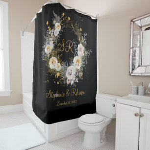 Cortina Para Box Floral Dourado Elegante No Casamento Do Monograma 