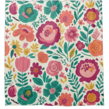 Floral Folclórico em Azul Turquesa e Magenta
