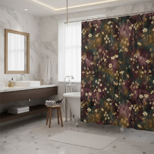 Cortina Para Box Floral Japonês Elegante – Tons de Ameixa e Azul-Ve