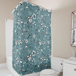 Cortina Para Box Floral Line Art Green