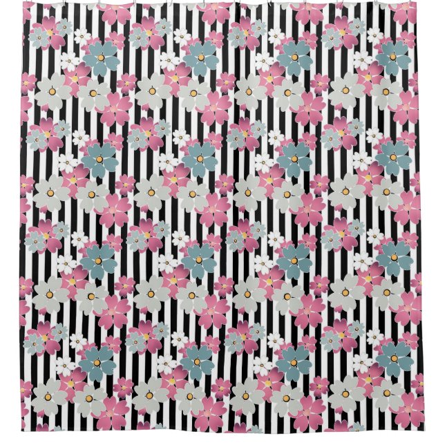 Cortina Para Box Floral, listrado (Frente)