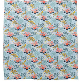 Cortina Para Box Floral Moderno em Azul