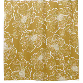 Cortina Para Box Floral monocromático Dourado: Abstrato sem costura