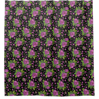 Cortina Para Box Floral Pattern Lilac Pink Green Black