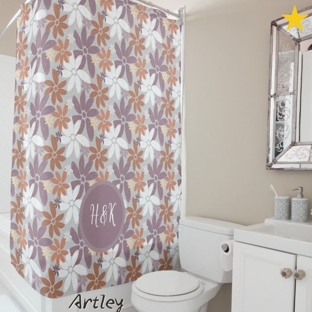 Cortina Para Box Floral Pattern Sapphic Lesbian Flag Monogram  (Criador carregado)