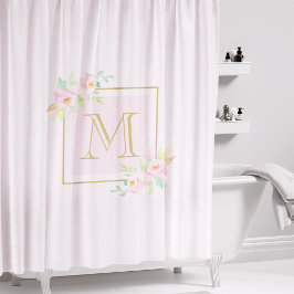 Cortina Para Box Floral Rosa Bege Personalizado Inicial