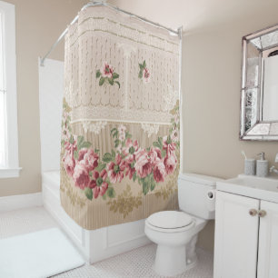 Cortina Para Box Floral Rosa Romântico Vitoriano Elegante