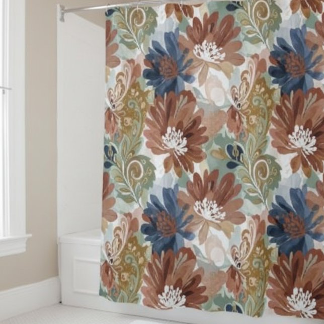 Cortina Para Box Floral Shower Curtain Autumn Blooms (Floral Shower Curtain Autumn Blooms)