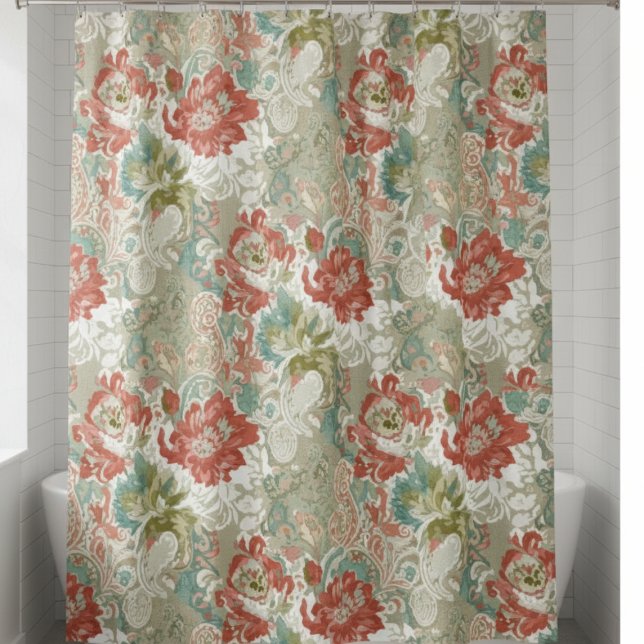 Cortina Para Box Floral Shower Curtain with Paisley (Floral Shower Curtain with Paisley)