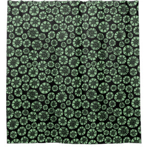 Cortina Para Box Flores Abstratas 031023 - Verde Desbotado no Preto