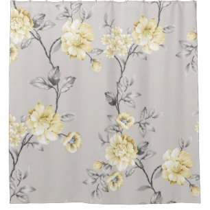Cortina Para Box flores amarelas bonitas com padrão de folhas de ci