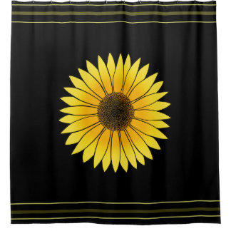 Cortina Para Box Flores Amarelo Girassol em Fundo Negro