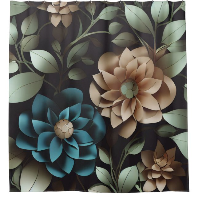 Cortina Para Box Flores Azuis e Rosa (Frente)