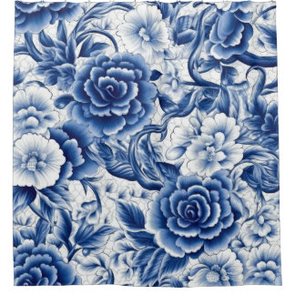 Cortina Para Box Flores Azuis Indigo