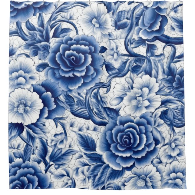 Cortina Para Box Flores Azul Índigo (Frente)