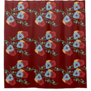 Cortina Para Box Flores Botânicas Coloridas de Borgonha na Primaver