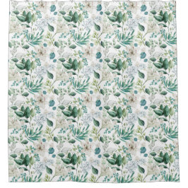 Cortina Para Box Flores Brancas Verde Eucalyptus Elegante