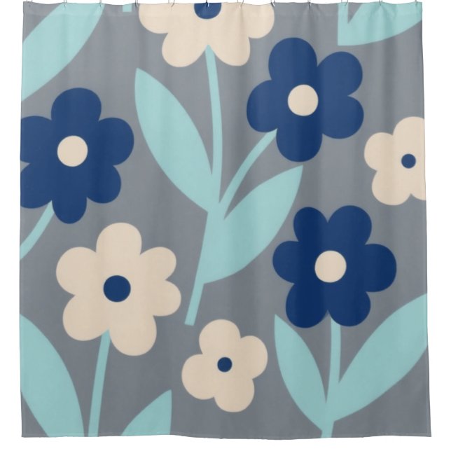 Cortina Para Box Flores Costeiros Calmos | padrão Índigo & Turquesa (Frente)