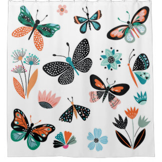 Cortina Para Box Flores de Borboletas: Coleção Desenhada Mão
