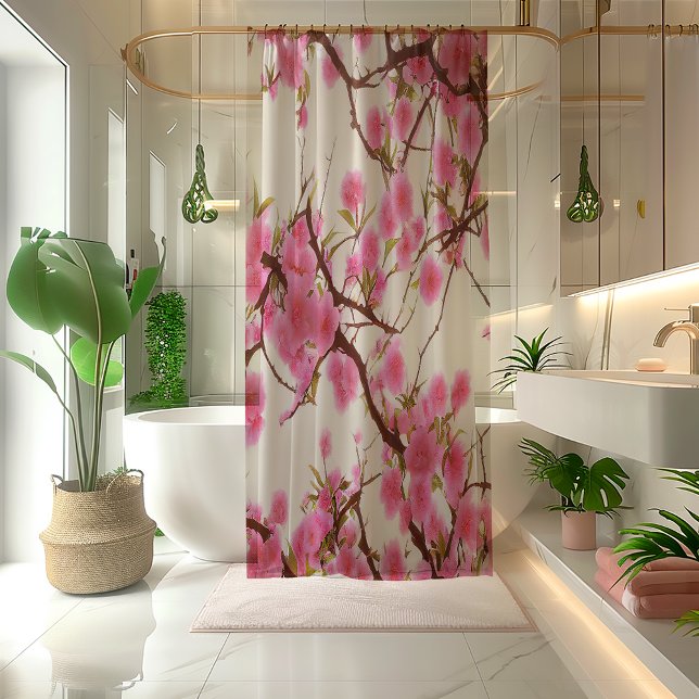Cortina Para Box Flores de Cereja Rosa Clássicas (Stunning Pink Cherry Blossoms Shower Curtain)