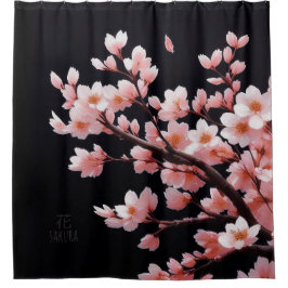 Cortina Para Box Flores de Cerejeira Rosa |Preto|Cortina de Banho