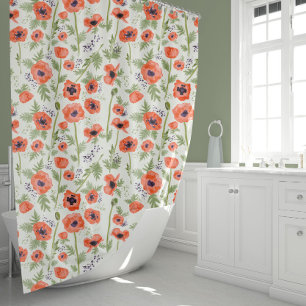 Cortina Para Box Flores de Cores de Água, Vermelhas e Laranja,