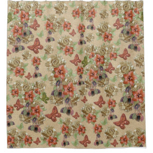 Cortina Para Box Flores de couro e textura de suede