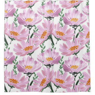 Cortina Para Box Flores De Jardim Cor-De-Rosa: Sem Costura Desenhad