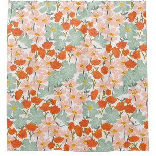 Cortina Para Box Flores de jardim: cor-de-rosa, sem costura laranja
